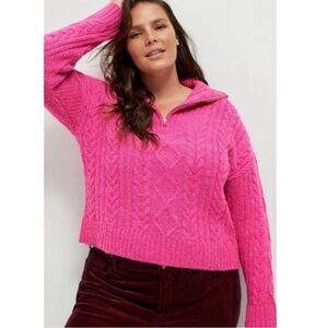 ANTHRO Peyton cableknit quarter-zip pullover sweater